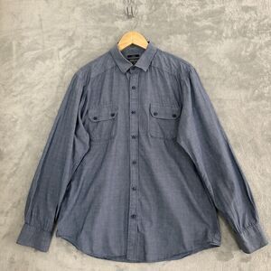 American Rag Shirt Mens L Blue Stripe Button Up 2 Pocket Cotton Long Sleeve